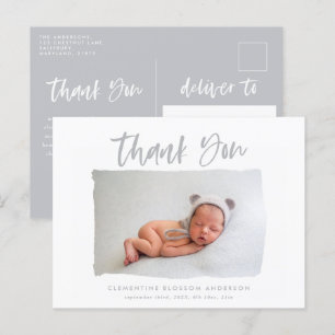 Elegant birth announcement photo thank you postcard