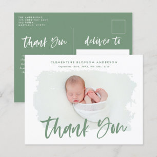 Elegant birth announcement photo thank you postcard