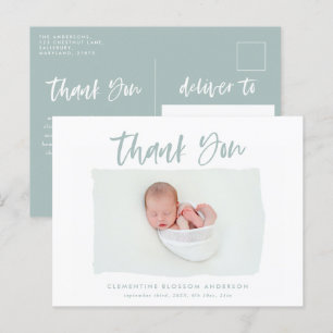 Elegant birth announcement photo thank you postcard