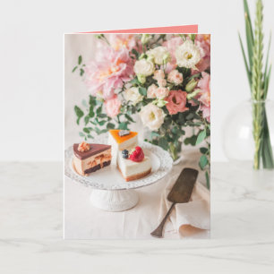 Elegant Birthday Cake and Floral Bouquet Card