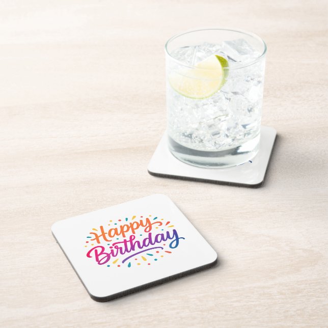 Elegant Birthday Calligraphy Design Coaster (Right Side)