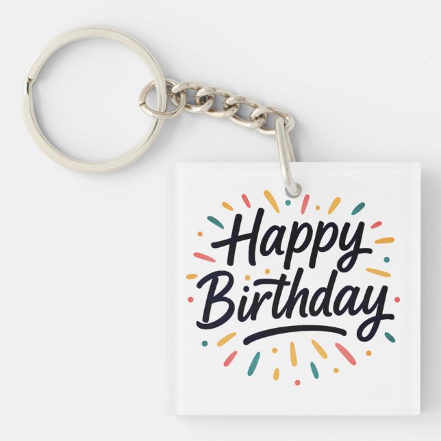 Elegant Birthday Calligraphy Design Key Ring (Front)