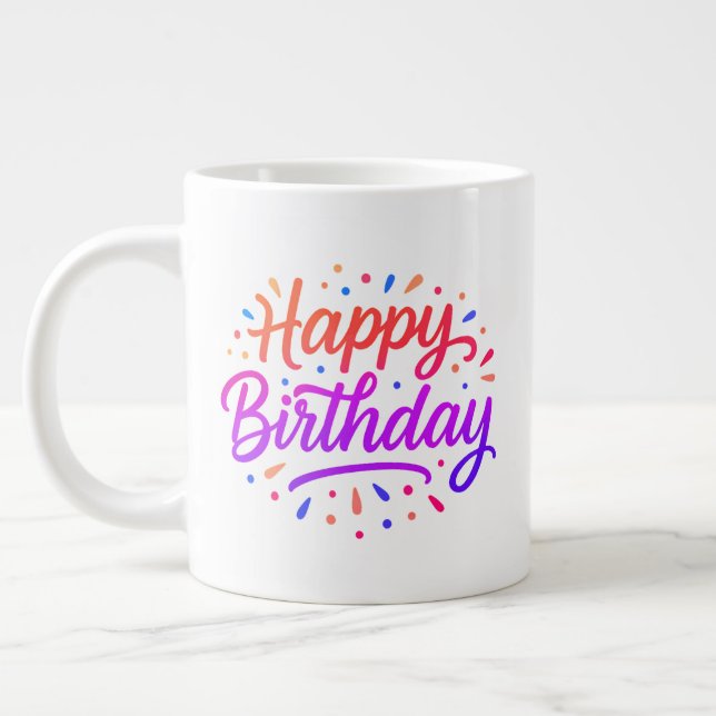 Elegant Birthday Calligraphy Design Large Coffee Mug (Left)