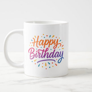 Elegant Birthday Calligraphy Design Large Coffee Mug