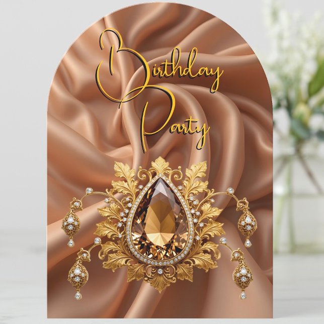 Elegant Birthday Caramel Gold Jewel Diamonds Invitation (Creator Uploaded)