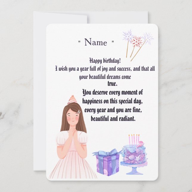 Elegant Birthday Card for Her – Personalized Greet (Front)