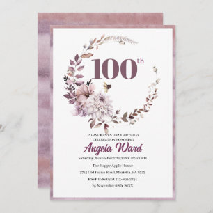 Elegant birthday celebration floral glitter 100th invitation