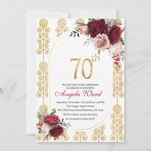 Elegant birthday celebration floral glitter 70th invitation