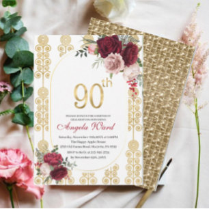 Elegant birthday celebration  floral glitter 80th  invitation