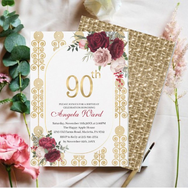 Elegant birthday celebration  floral glitter 80th  invitation (Creator Uploaded)