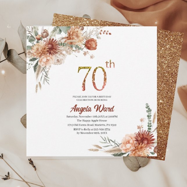 Elegant birthday celebration  floral terracotta gl invitation (Creator Uploaded)
