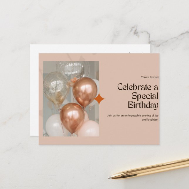 Elegant Birthday Celebration Invitation ✨ Postcard (Front/Back In Situ)