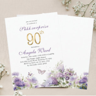 Elegant birthday celebration watercolor purple flo invitation