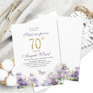 Elegant birthday celebration watercolor purple flo invitation