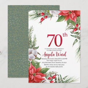 Elegant birthday celebration winter flowers glitte invitation