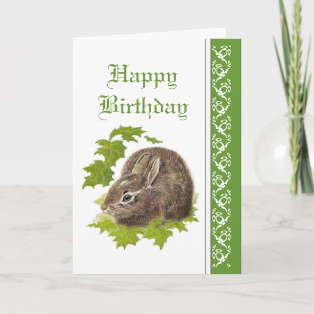 Elegant  Birthday, Cute Bunny Rabbit Card (Front)