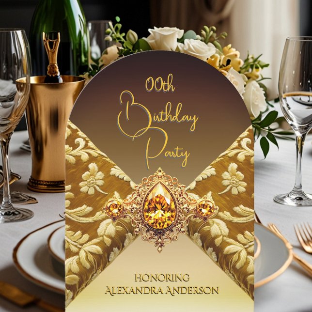 Elegant Birthday Dark Beige Gold Jewel Fabric Invitation (Creator Uploaded)