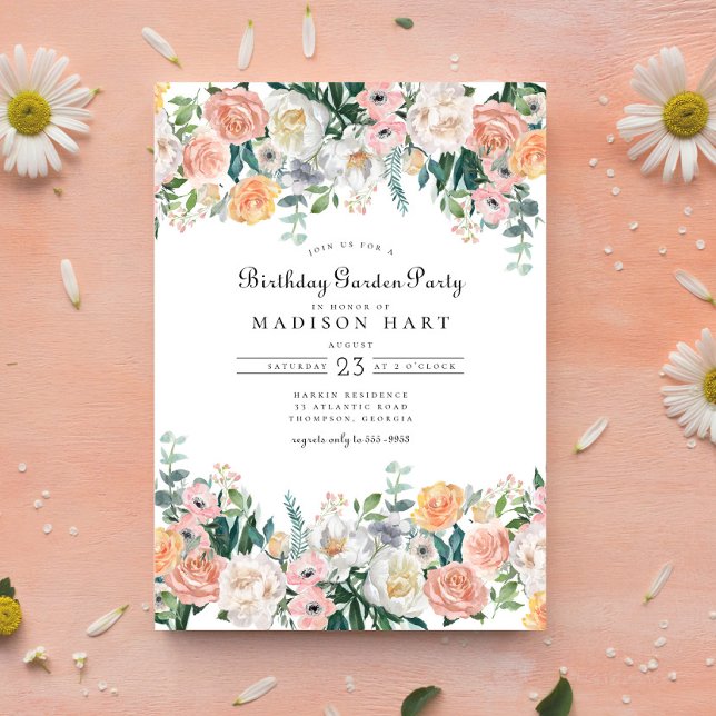 Elegant Birthday Floral Peony Garden Party Invitation (Creator Uploaded)