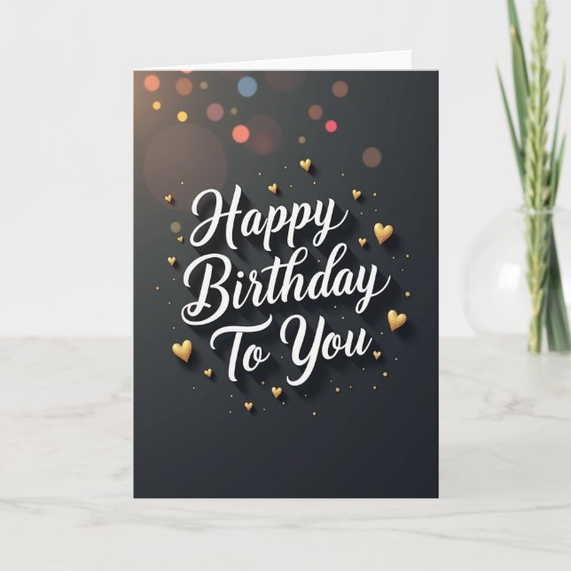 Elegant Birthday Gilded Hearts Card (Front)