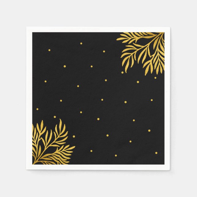 Elegant Birthday Gold Black Foliage Party Napkin (Front)