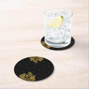 Elegant Birthday Gold Foliage Party Round Paper Coaster