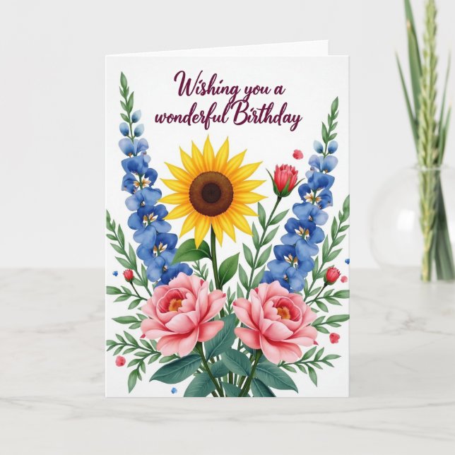 Elegant Birthday Golden Bloom Card (Front)