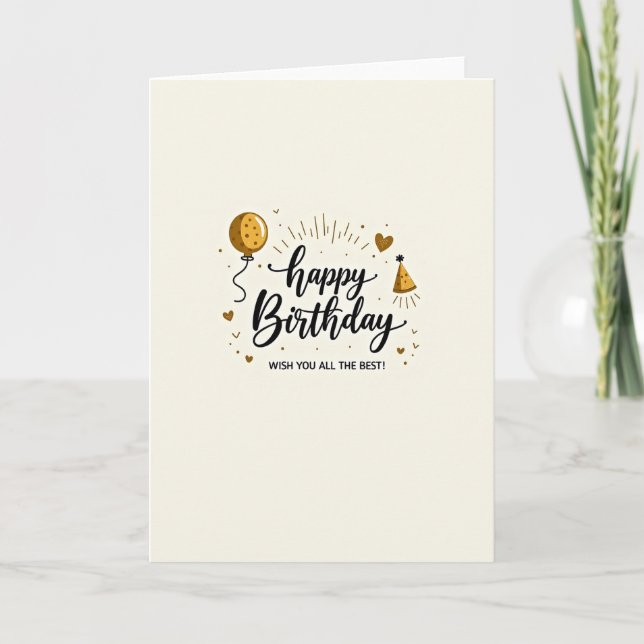 Elegant Birthday Golden Script Card (Front)