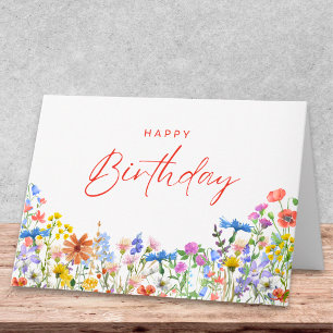 Elegant Birthday Greetings Wildflower Watercolor Card