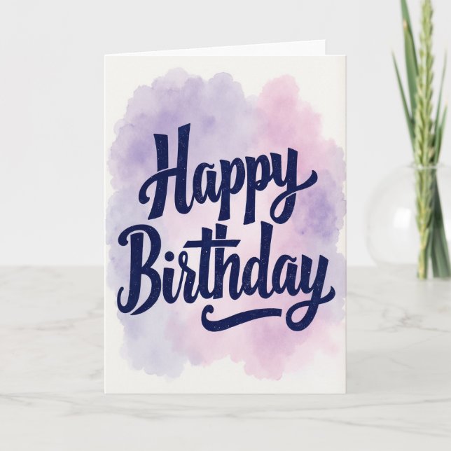 Elegant Birthday Indigo Script Card (Front)