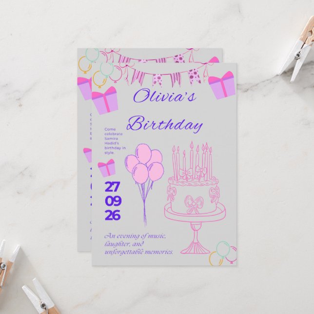 Elegant Birthday Invitation Template (Front/Back In Situ)