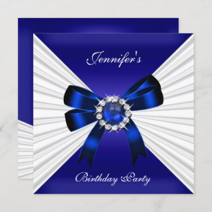 Elegant Birthday Invite Royal Blue Jewel White 2