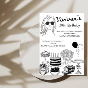 Elegant Birthday Line Art Girl’s Birthday Party Invitation
