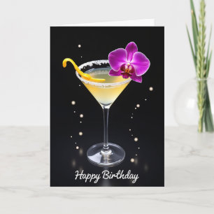 Elegant Birthday Martini Orchid Card