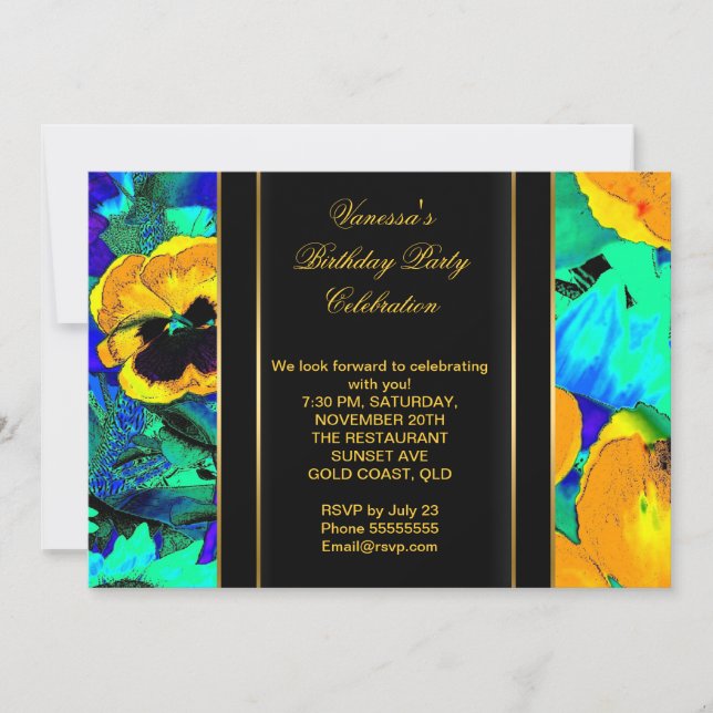 Elegant Birthday Party Abstract Flowers Invitation (Front)