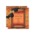 Elegant Birthday Party Black Damask Orange Gold