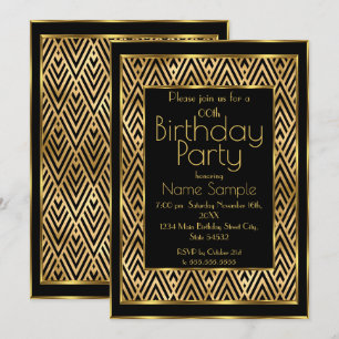 Elegant Birthday Party Black Gold Art Deco Chevron Invitation