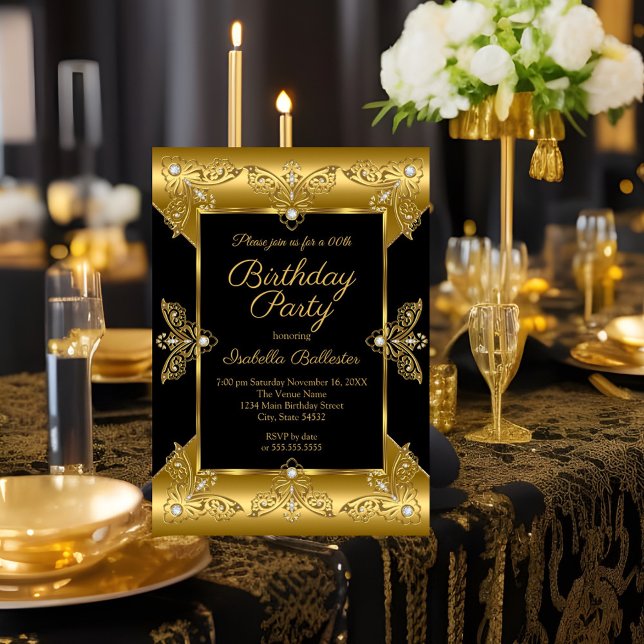 Elegant Birthday Party Black Gold Elite Diamond 2 Invitation (Creator Uploaded)