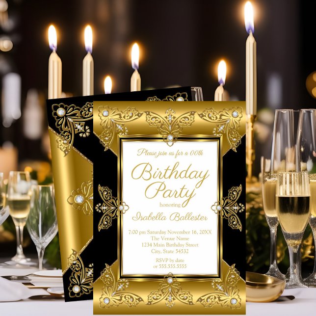 Elegant Birthday Party Black Gold Elite Diamond Invitation (Creator Uploaded)