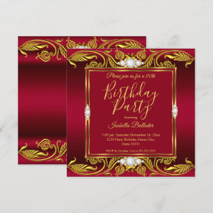 Elegant Birthday Party Burgundy Red Gold Jewels sq Invitation