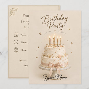 Elegant Birthday Party Cake Invitation