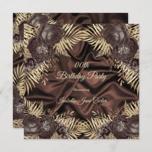 Elegant Birthday Party Chocolate Silk brown Floral Invitation