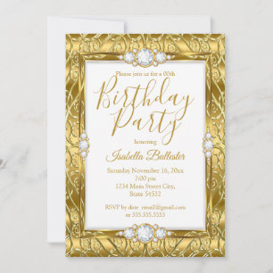Elegant Birthday Party Gold Diamond Gem Invitation