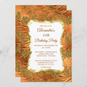 Elegant Birthday Party Gold Rust Copper Damask Invitation