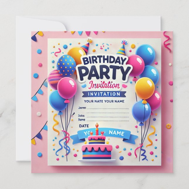 Elegant Birthday Party Invitation Card (Front)