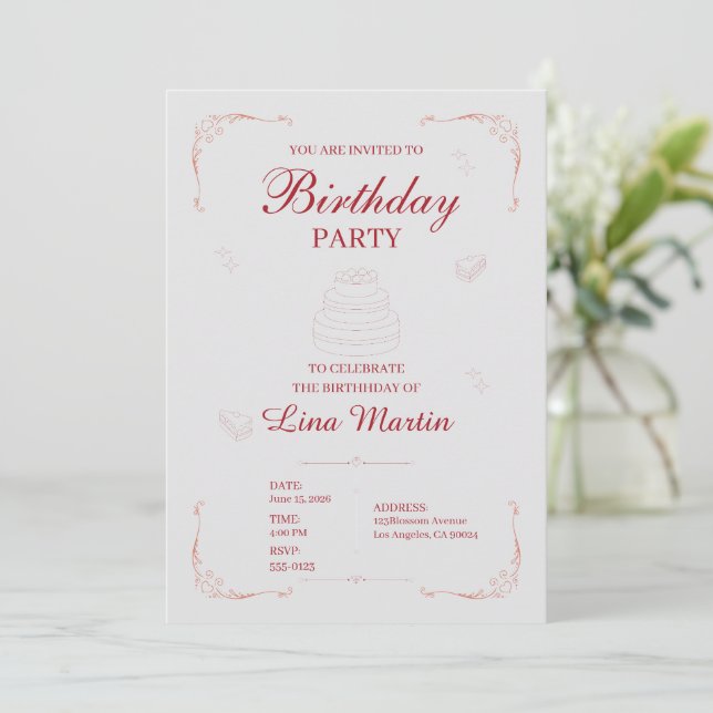 Elegant Birthday Party Invite (Standing Front)
