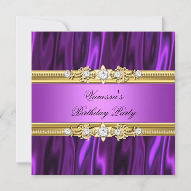 Elegant Birthday Party Magenta Purple Pink Gold Invitation (Front)