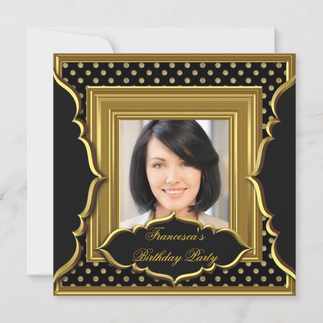 Elegant Birthday Party Photo Black Gold Invitation (Front)