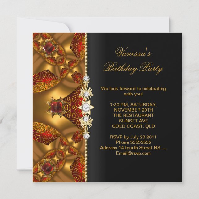 Elegant Birthday Party Red Jewel Abstract Invitation (Front)
