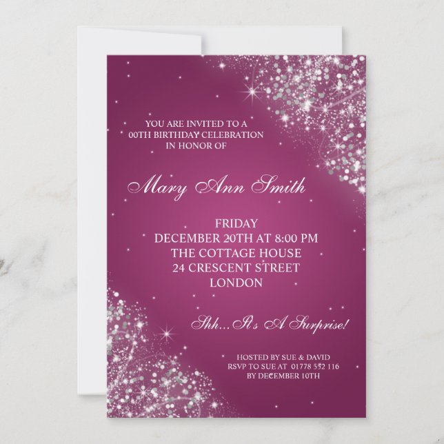 Elegant Birthday Party Sparkling Glitter Pink Invitation (Front)