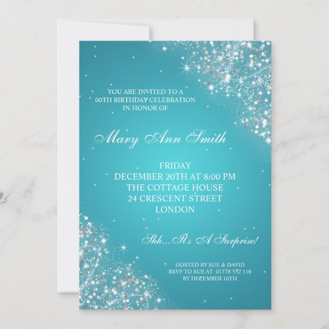 Elegant Birthday Party Sparkling Glitter Turquoise Invitation (Front)